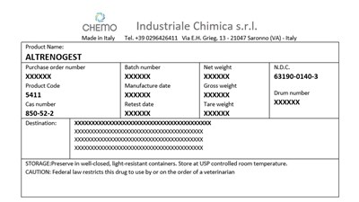 altrenogest 30kg label.jpg image of container label - altrenogest 30kg label